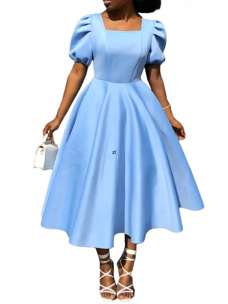 

African Dresses For Women Summer Autumn Africa Clothing Short Sleeve Dress Sexy Square Collar Slim Dress Office Lady Party