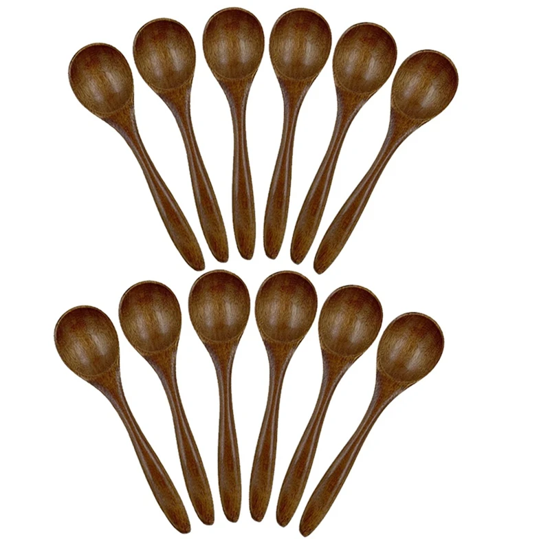 

Small Wooden Spoons, 12 PCS 5.3 Inch Natural Soup Spoons Bamboo Wood Spoon For Eating, Handmade Condiments Serving