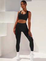 2pcsset fitness sportswear set womens cross strap sports bra leggings suits seamless sports tanks fitness workout running suits