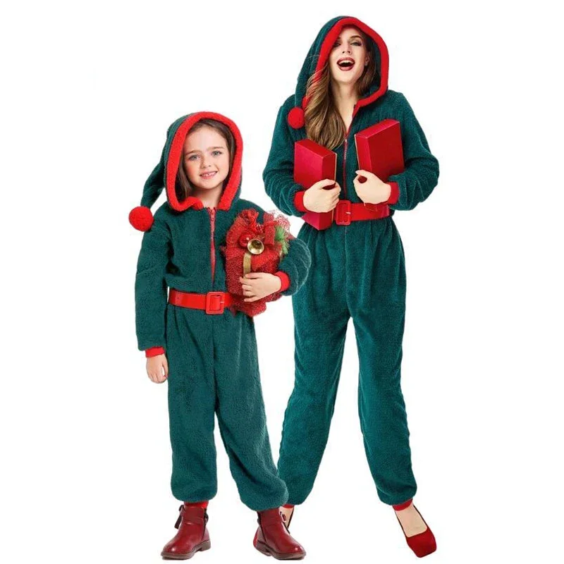 

Green Christmas Elf Costume Cosplay 2023 New Deluxe Coral Velvet Costumes Parenting Christmas Gift Costume