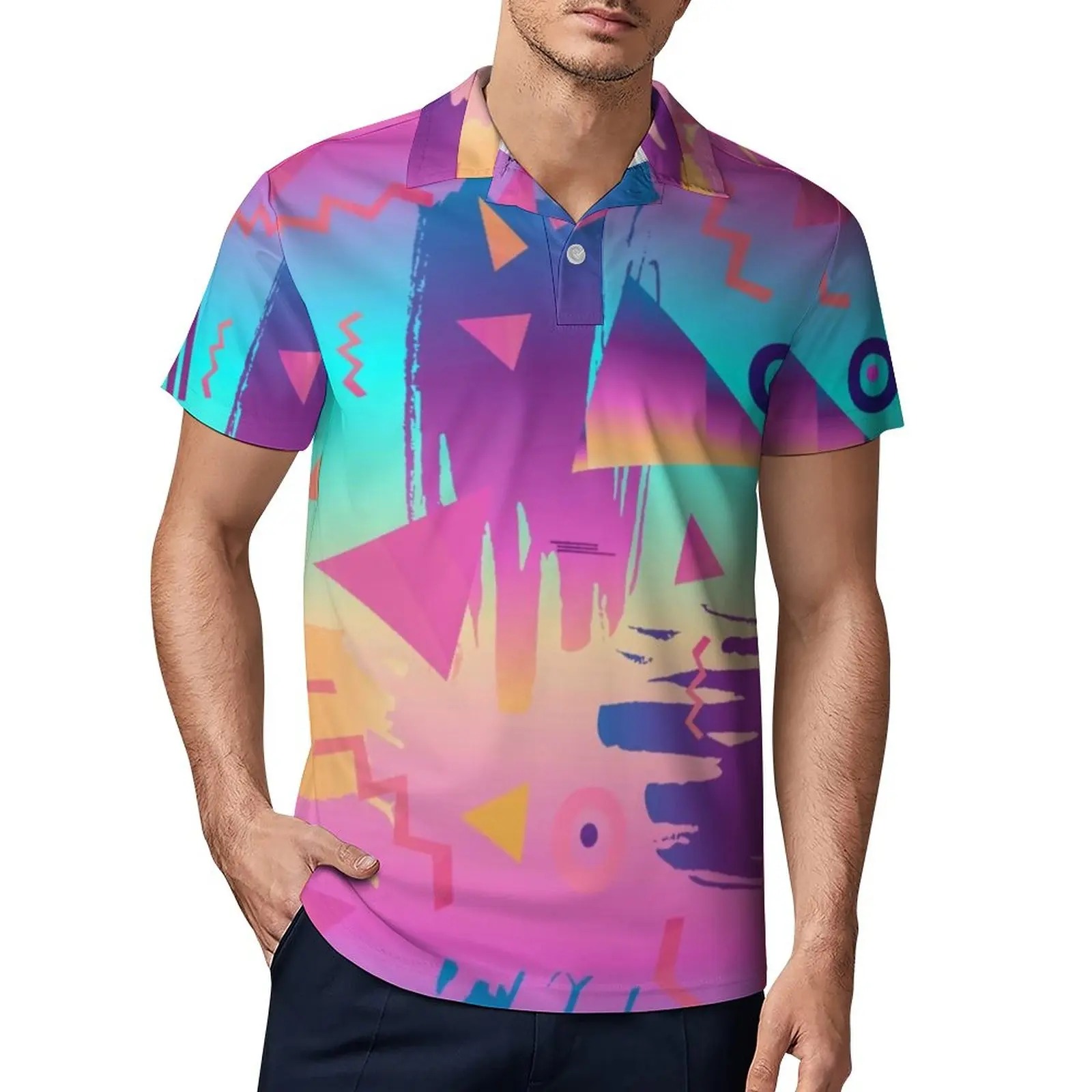 

Повседневные футболки Cyberpunk Мемфис в стиле 70-х граффити художественный принт рубашки поло с воротником уличная одежда рубашка пляжные мужс...