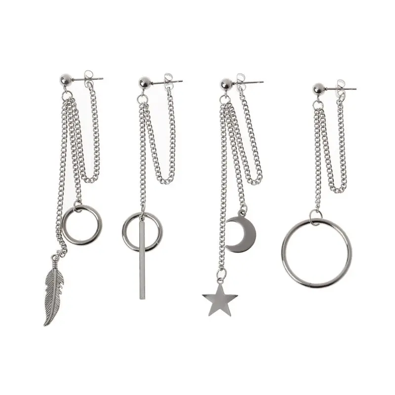 

Anti Allergy Drop Earrings 1x Moon Star Leaf Pendant Double Chain Earrings Gift