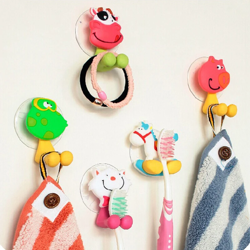 

Cartoon Animal Home Toothbrush Holder Wall Mounted Tooth brush Storage Rack With Suction Cup Bathroom Organizer