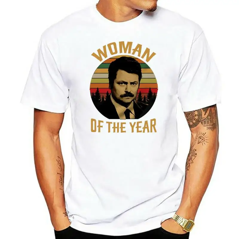 

Kaus Pria Retro Antik RON SWANSON Woman Of The Year Parks And Recreation