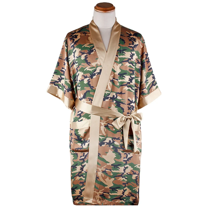 Couple Bathrobes Men's Satin Robe Summer Kimono Bath Robes Army Camo Dressing Gowns for Men and Women Silk Pajamas Men Sleepwear