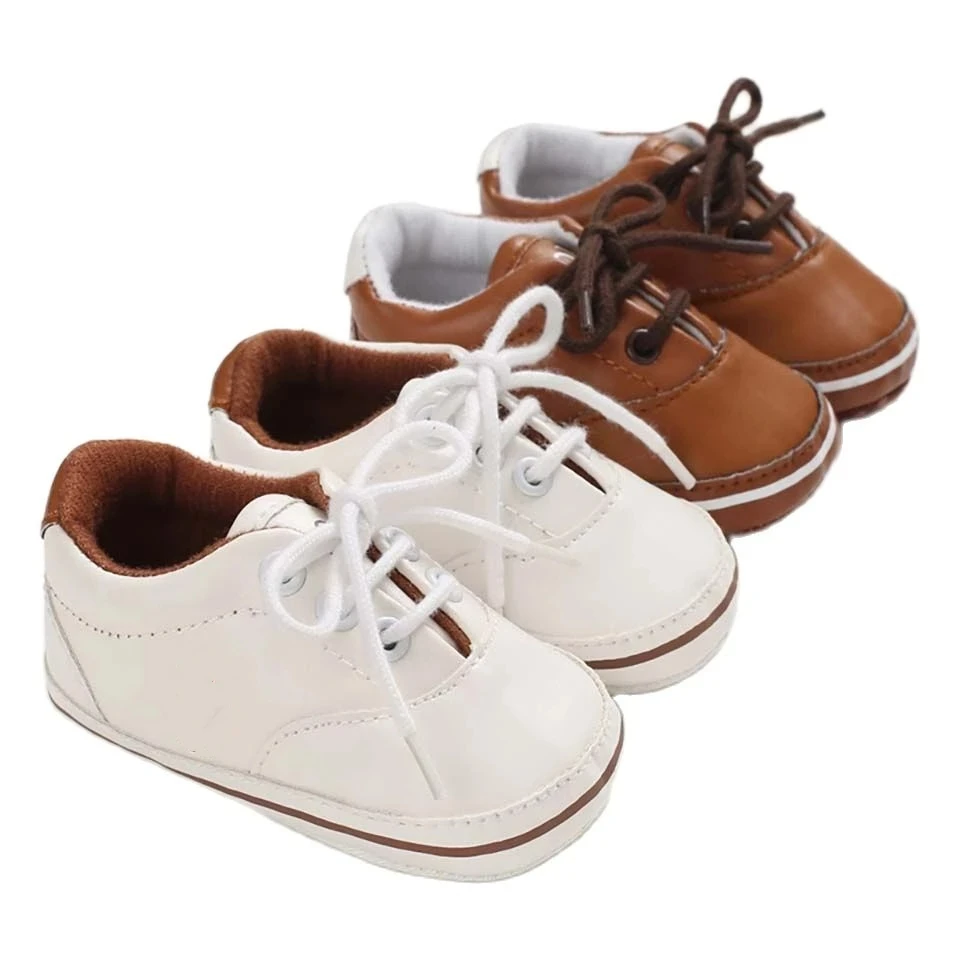 

Classic Baby Shoes Newborn Boys Sneaker Girls First Walkers Kids Toddlers Lace Up PU Leather Soft Soles Sneakers 0-18 Months