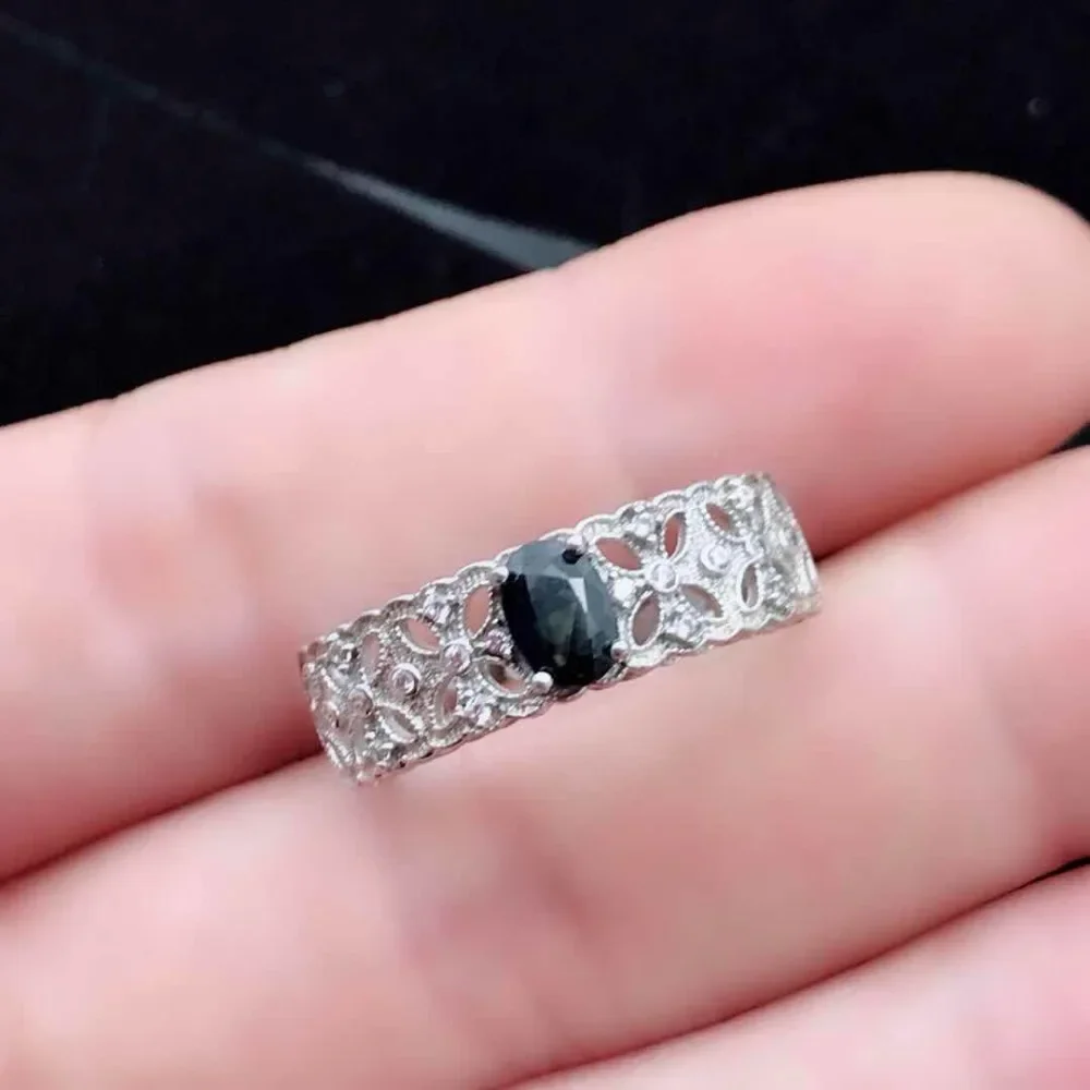 Темно-синий сапфир 4*6 мм юбилейное кольцо на день рождения для женщин однотонное