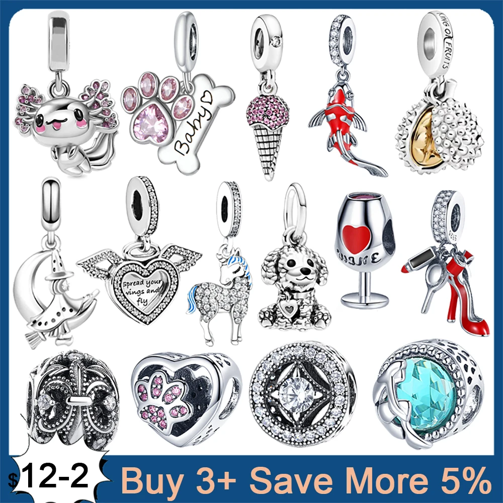 

Genuine 925 Sterling Silver Charm Coffee Cup Pet Dog Paw Heart Beads Fit Original Pandora Bracelet Jewelry Making DIY Gift