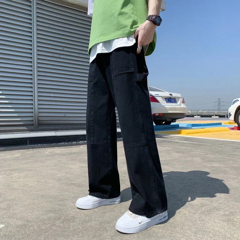 Black/White Baggy Jeans Men Fashion Casual Straight Jeans Men Streetwear Loose Hip Hop Pocket Denim Pants Mens Trousers M-3XL