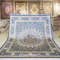 8'x10' Vantage Handmade Persian Rug Antique Dark Blue Medallion Kashmiri Silk Carpet (ZQG647A)
