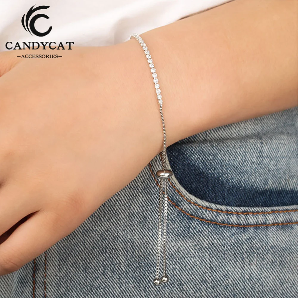

Simple Gold Sliver Imitation Diamond Bracelets for Women Fashion Adjustable Charm Alloy Friendship Couple Jewelry Accessories