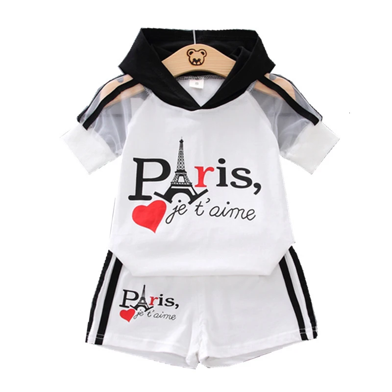 

New Summer Newborn Baby Girl Clothes Children Boy Fashion Cartoon Hoodies Shorts 2Pcs/set Toddler PT038