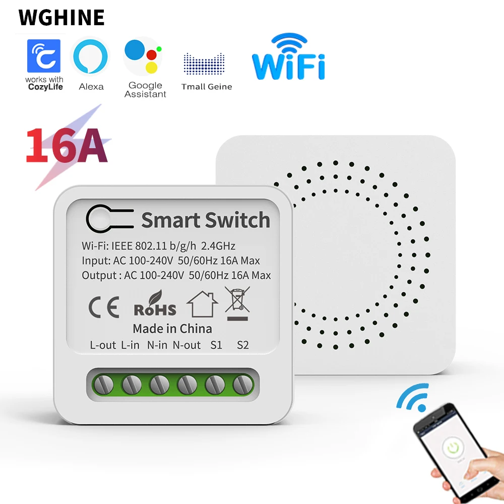 Мини-переключатель WGHINE Cozylife 16 А с поддержкой Wi-Fi, 220 В