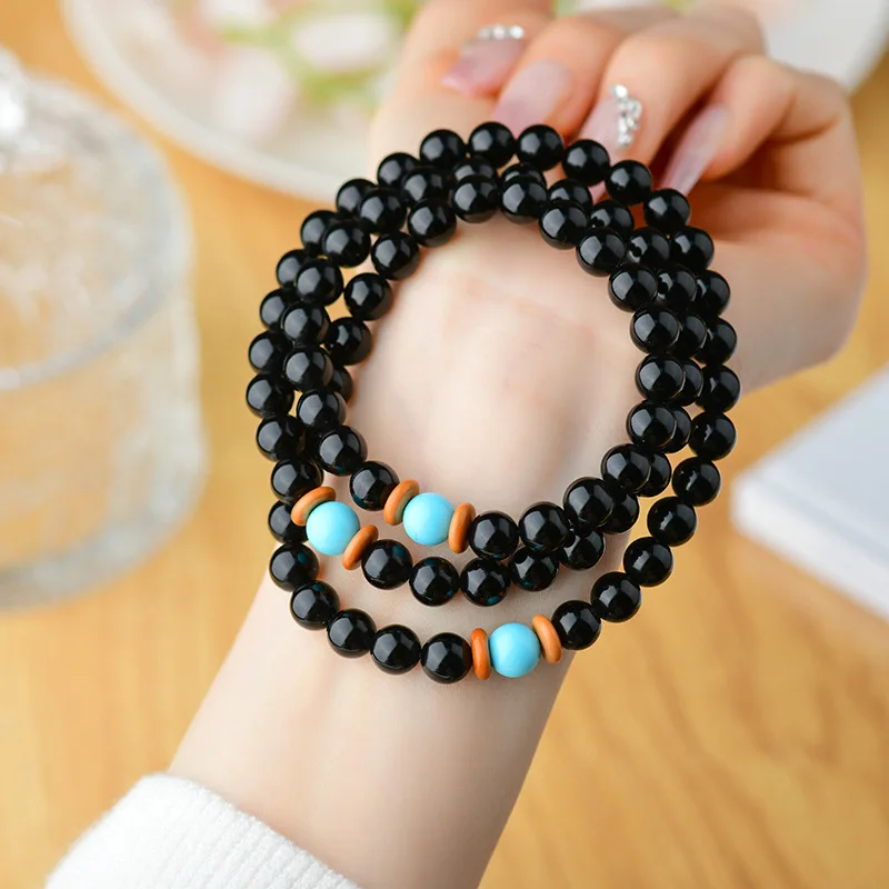 Натуральный обсидиан три кольца зодиака год рождения новый мужской и женский