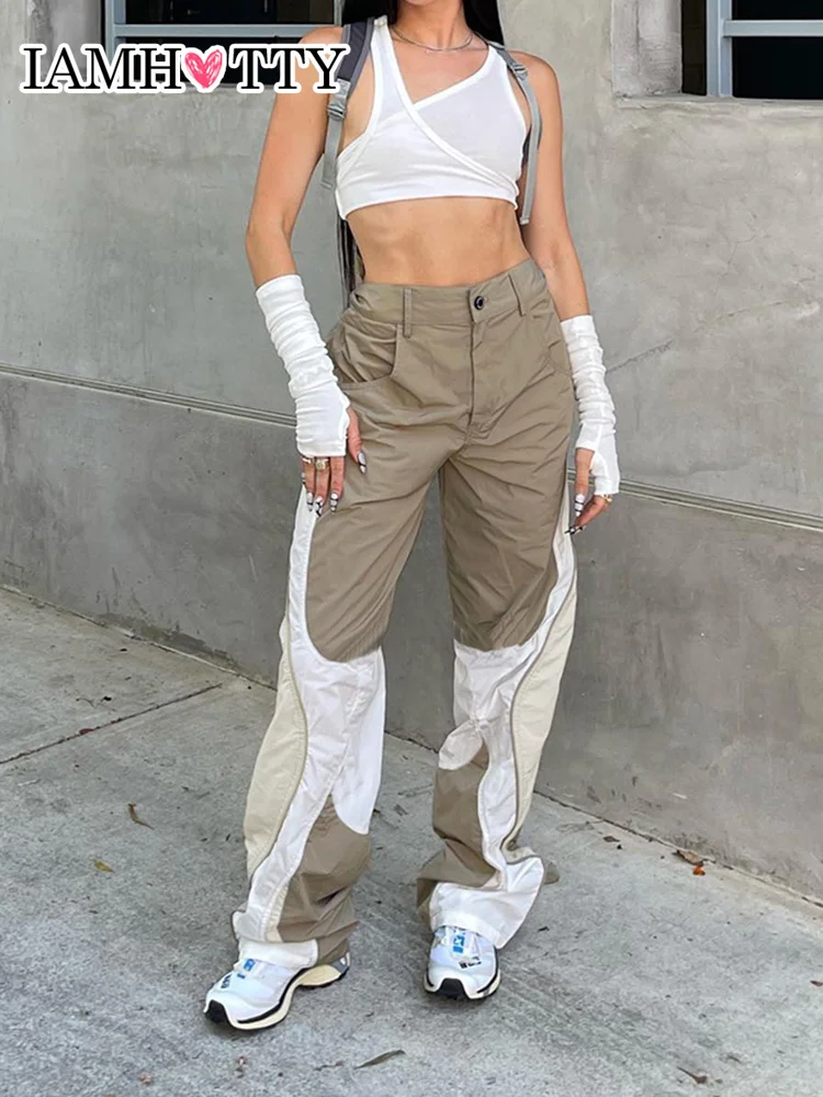 

IAMHOTTY Contrast Patchwork Sweatpants Joggers Streetwear Casual Sports Trousers Women Y2K Baggy Pants Vintage Outfit Hot Sale