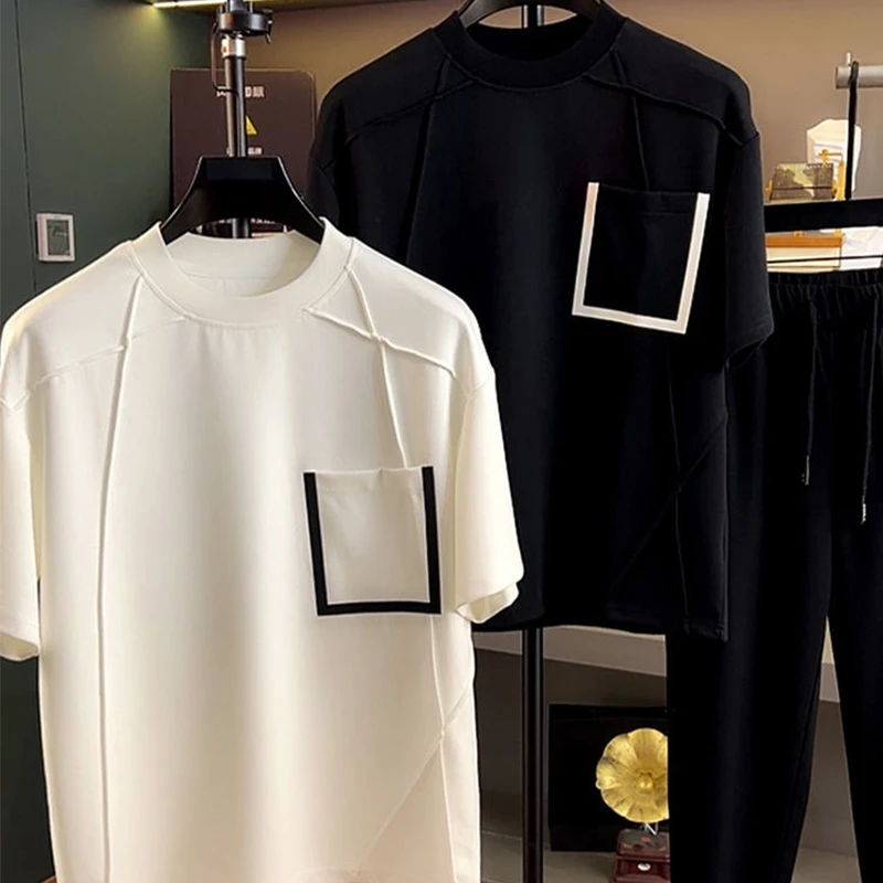 Футболка мужская оверсайз с круглым вырезом модная Свободная рубашка короткими