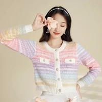 chic sweet striped rainbow cardigan knitted coat spring autumn 2022 new korean fashion short sweater cute streetwear girl kawaii