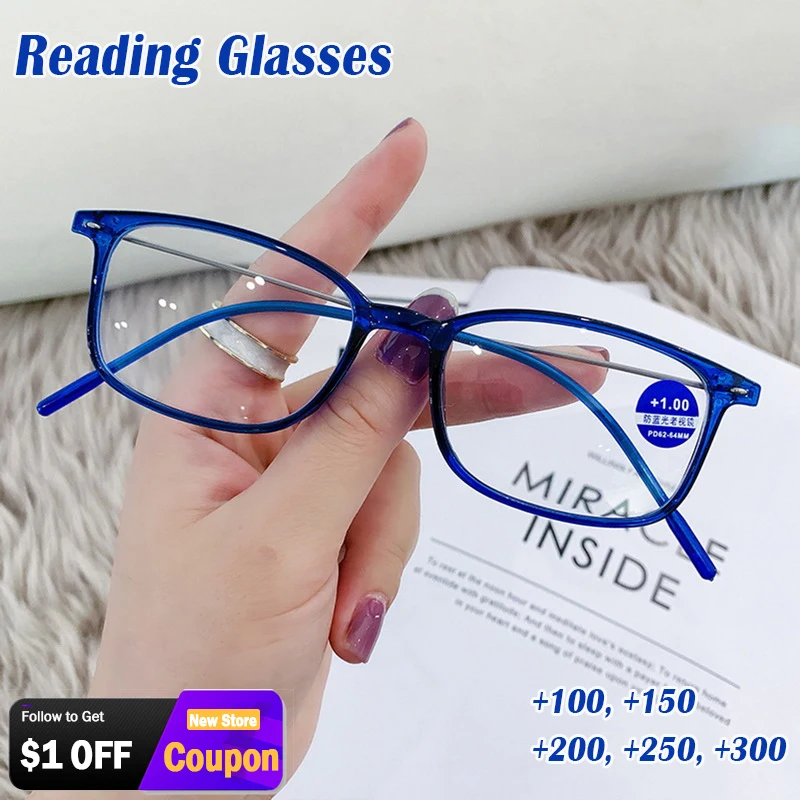

Очки для чтения с защитой от сисветильник света, Прямоугольная оправа, для пожилых людей, мужчин и женщин, с защитой от излучения, оптические квадратные компьютерные очки