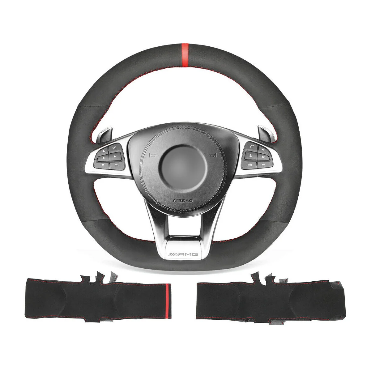 

DIY Custom Soft Black Suede Steering Wheel Cover For Mercedes-Benz C190 R190 W205 C117 C218