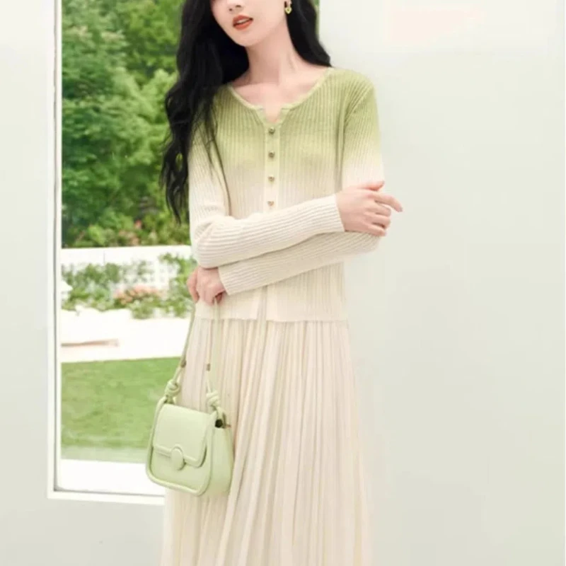 Осень-зима новая мода пуловеры градиентного цвета с круглым вырезом и длинными