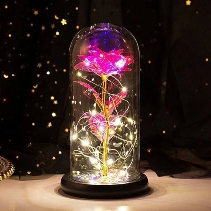 

Вечная роза со светодиодной подсветкой, зачарованная Галактическая Роза, вечная 24-каратная Золотая фольга, цветок, подарок на День святого ...