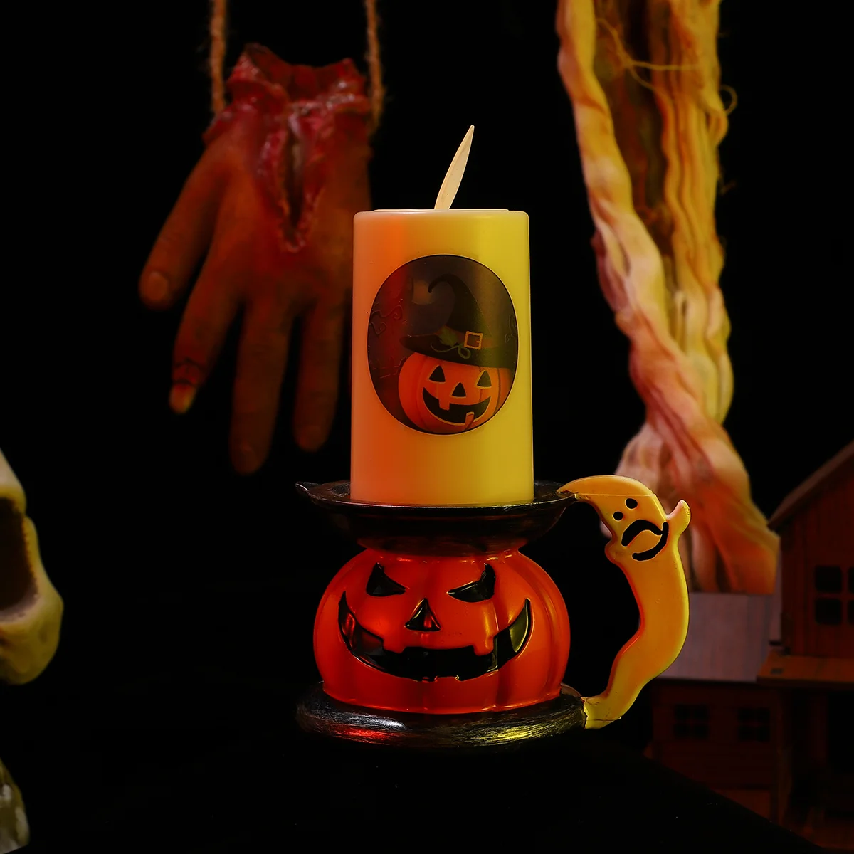 

Flameless with Pumpkin Base Flameless Flickering Electronic Lights Decorative Party Holiday for Haunted House