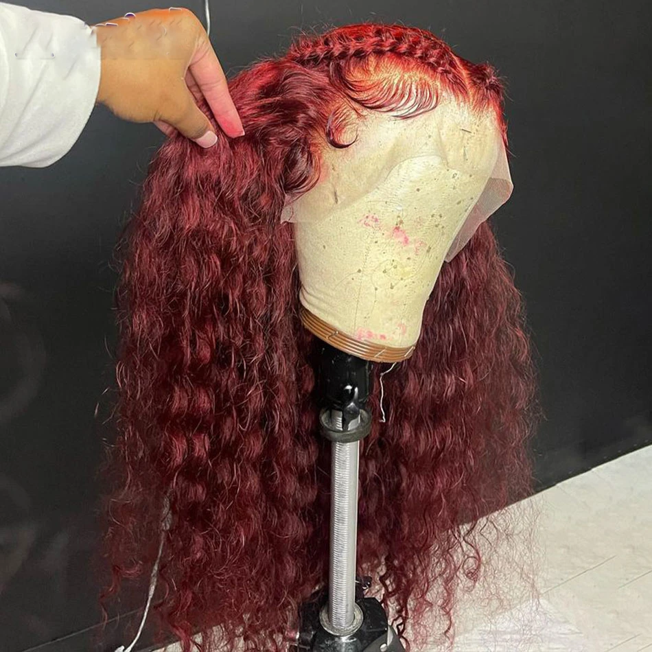 

Бесклеевые мягкие винные 180% Плотность 99j глубокие кудрявые 26 "Длинные Бордовые кружевные передние парики для черных женщин детские волосы предварительно выщипанные ежедневно