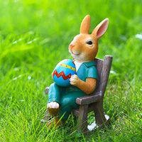 easter bunny statue handmade rabbit w egg in rocking chair figurine ornaments rabbit model sculpture resin figurine decoration
