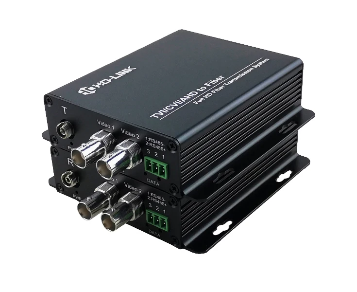 Optical Converter 1 Pair 2 Channel 720P AHD CVI TVI Fiber Optic To Coaxial Converter With RS485