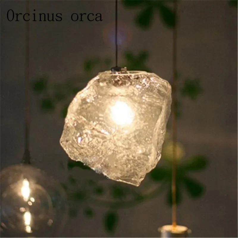Korean modern simple glass ice chandelier creative personality artistic style living room bedroom bar restaurant lamps