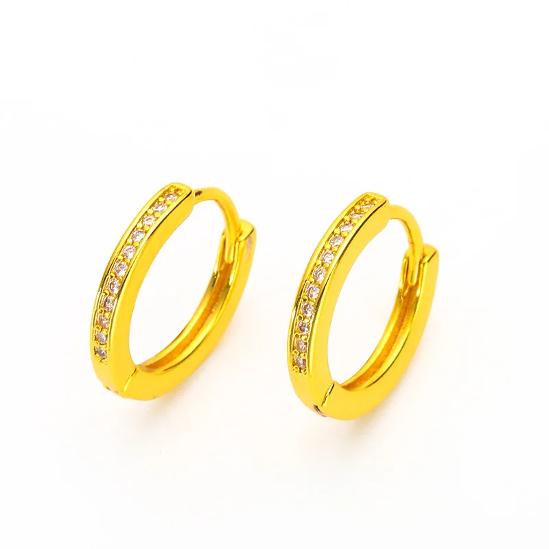 

Women Girl Hoop Earrings One Row Clear Cubic Zircon Inlaid 18k Gold Color Huggie Earrings Gift