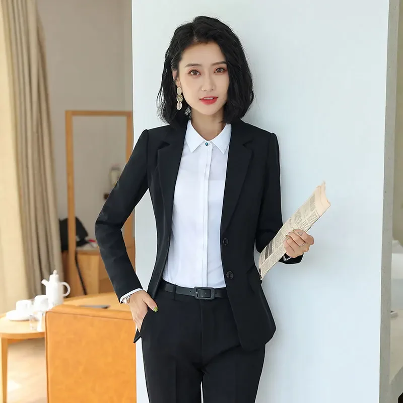 2024 Autumn/winter New Women's Professional Clothes Suit Long Sleeves Student Interview 2-piece Set Workwear Blazers