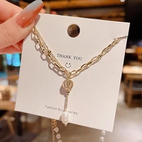 japanese and korean new baroque style fashion necklace for women 2022 new personalized double tassel clavicle chain