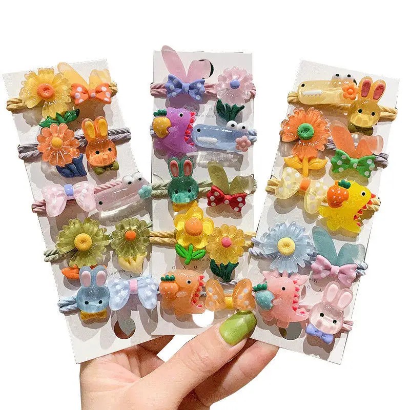 

5Pcs Set of hair band Girls Hair Accessories Gift Elastic Flower Hair Tie Bows Cute Hair Rope For Kids