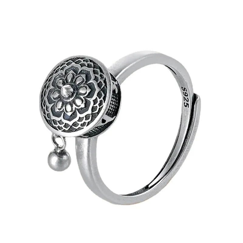 

Women's Retro Thai Silver Six Character Truth Opening Ring with Simple and Creative Ethnic Charm Rotating Ring