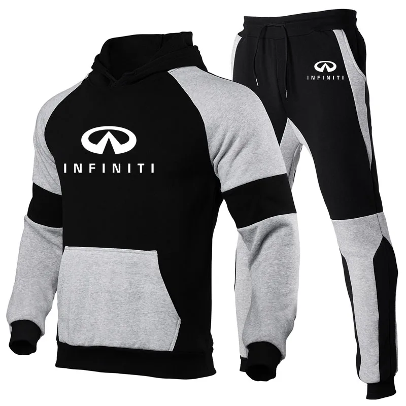 

Fashion Men's Hoodie Infiniti printing Hoodies Splicing Spring Autumn high quality Cotton Men's Sweatshirt+Sweatpants 2Pcs Sets