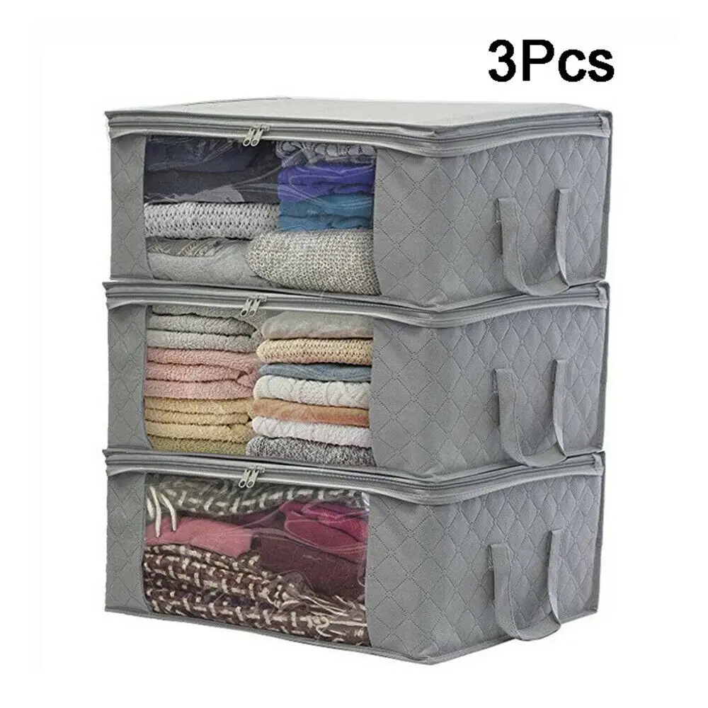

3pcs Non-Woven Clothes Storage Bag Folding Quilt Dust-Proof Cabinet Finishing Box Home Storage Supplies Space Bags organizador
