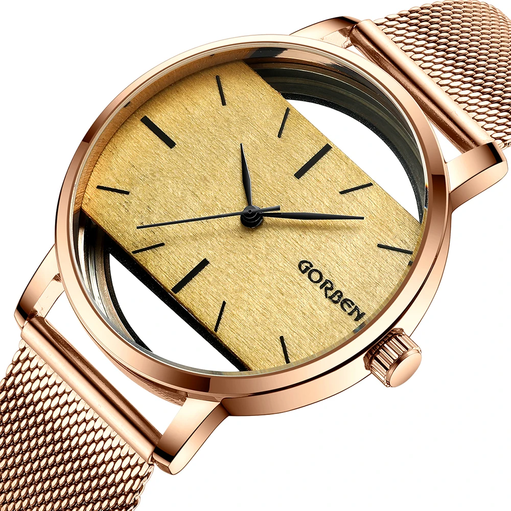 Fashion Couple Watches Simple Quartz Watch Men's Full Stainless Mesh Strap Transparent Dial Sport Ladies Clock relogio masculino