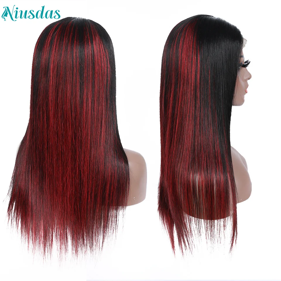 Brazilian Straight 99J Highlight Wig Human Hair 4*4 Closure Wigs for Women Human Hair Burgundy Lace Front Wig Niusdas Red Wig