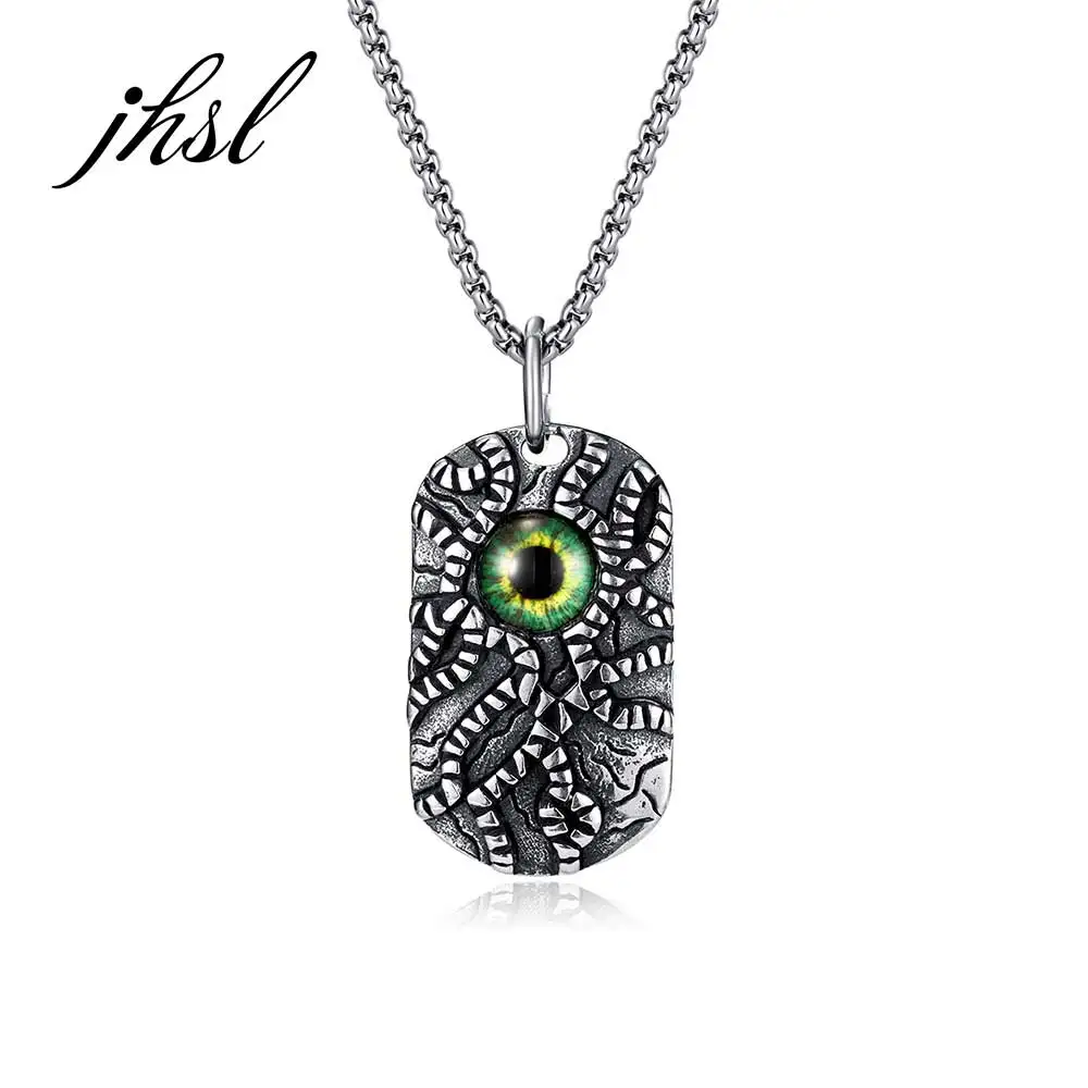 

JHSL Male Men Evil Eyes Necklace Pendants Hiphop Fashion Jewelry Box Chain Stainless Steel Silver Color