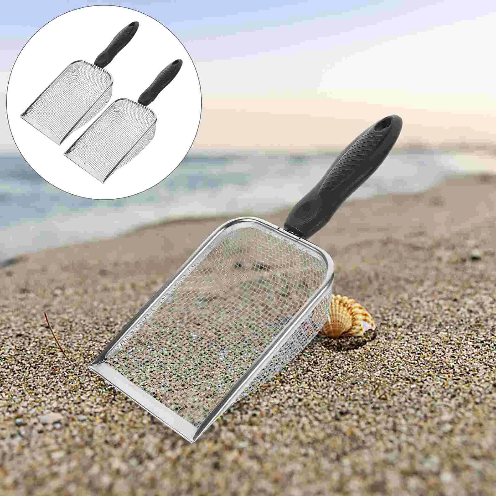 

2 Pcs Beach Cleaning Tools Handheld Mesh Sand Portable Food Stainless Steel Filter Dig Convenient Play Pet Litter