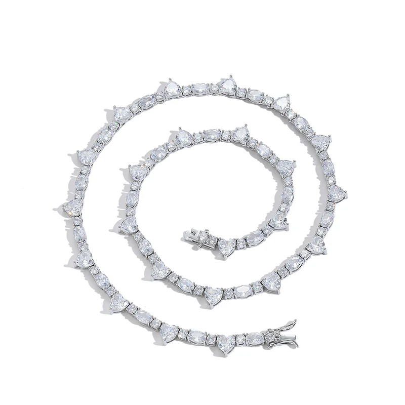 

Hip Hop Heart Shape CZ Stone Bling Iced Out 1 Row Tennis Link Chain Chokers Necklaces for Men Rapper Jewelry Drop Shipping
