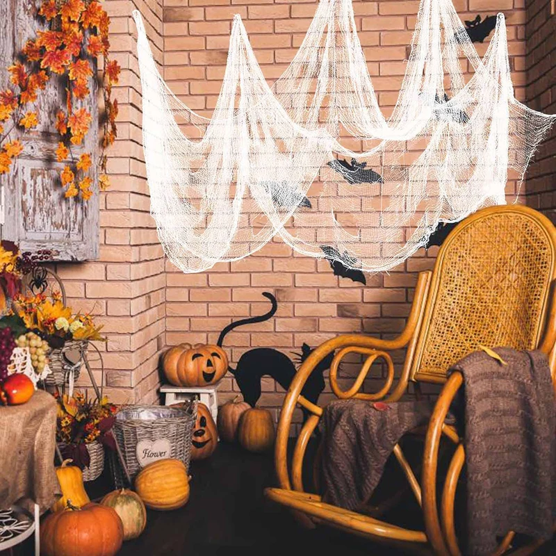 

Halloween Decoration Creepy Cloth Black Gauze for Window Table Door Net Tattered Cloths Grid Halloween Haunted Gauze Party Decor