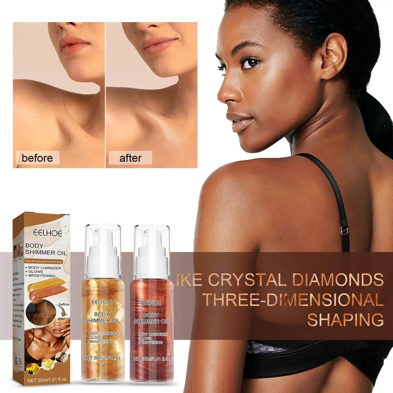 

2 Color Bronze Shimmer Body Oil Face Brighten Glow Pearl Highlighter Illuminator Makeup Shine Glitter Gold Liquid Taning Makeup