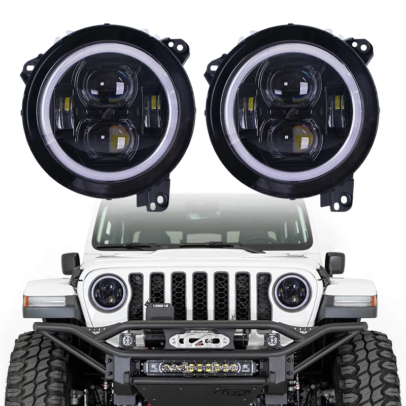 

New Arrival High Low Beam Drl Halo Headlight 60W 9 Inch Round Car Led Headlights For 2018-2021 Jeep Wrangler JL JLU Gladiator JT