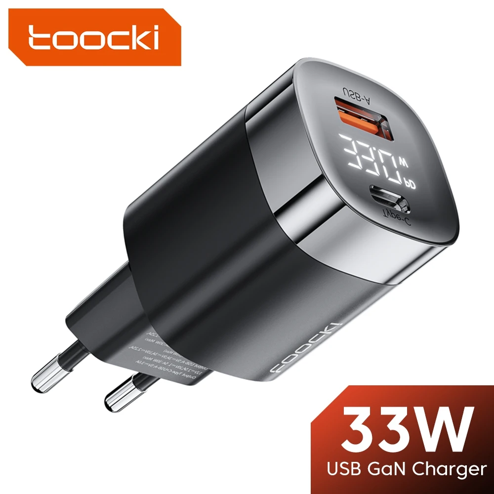 

Зарядное устройство Toocki с цифровым дисплеем и поддержкой быстрой зарядки, 33 Вт
