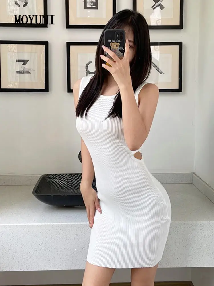 

Женское трикотажное платье на бретелях, повседневное облегающее трикотажное платье без рукавов с вырезами и эластичным поясом, 2022