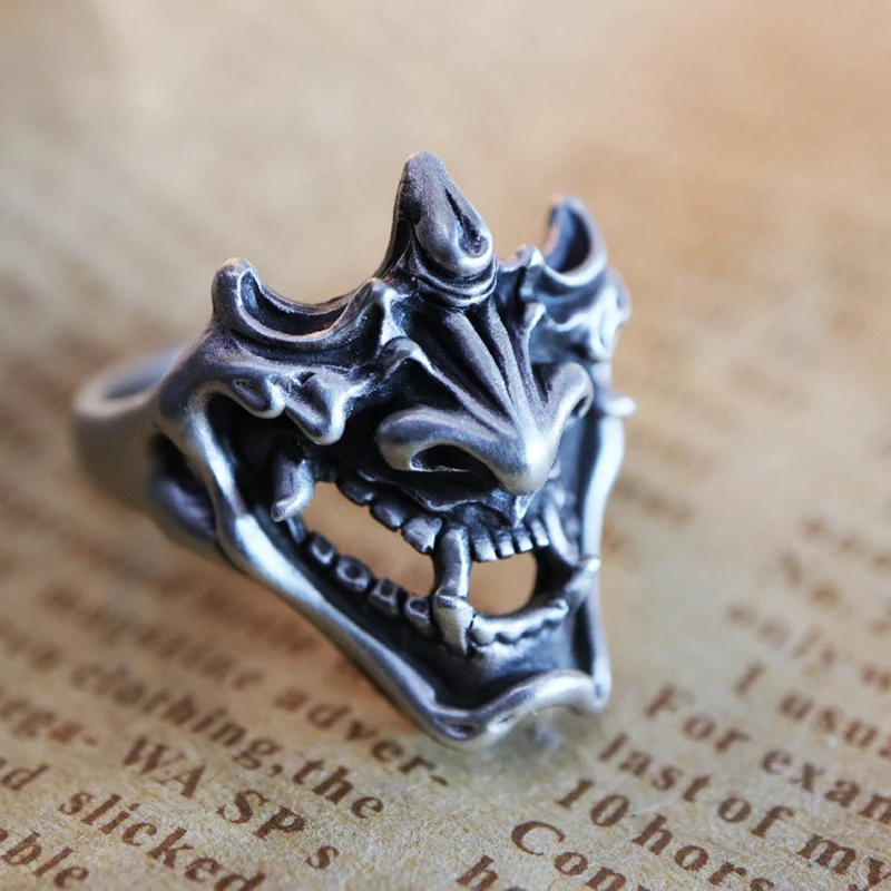 Retro Devil Mask Mouth Rings for Women Men Prajna Skeleton Silver Color Japanese Style Rock Hip Hop Ring Trendy Jewelry Gift |