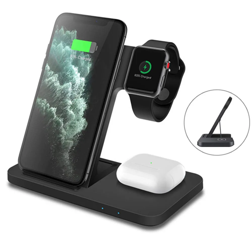 

FDGAO 15W 3 in 1 Qi Wireless Charger for 12 11 Pro XS XR X 8 Fast Charging Dock Station for Apple Watch for Galaxy S21 / Mate40