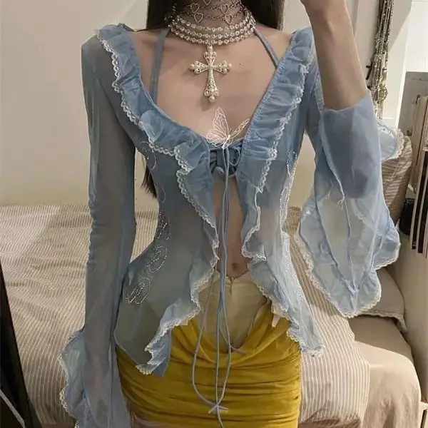 Дизайнерская Солнцезащитная рубашка с оборками новая летняя нишевая во